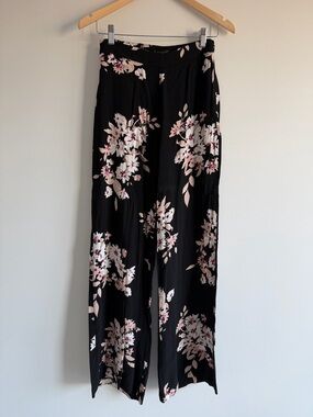Dynamite Black Floral Palazzo Pants | High Waisted Wide Leg | XS NWT